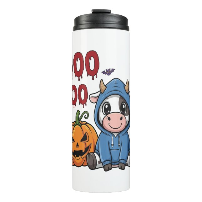 Boo Halloween Spooky Ghost Cow Thermal Tumbler (Front)