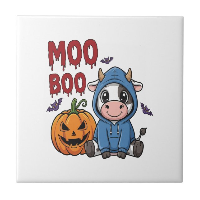 Boo Halloween Spooky Ghost Cow Tile (Front)