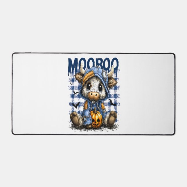 Boo Halloween Spooky Highland Cow Desk Mat (Front)