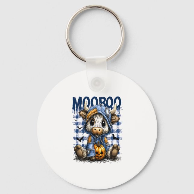Boo Halloween Spooky Highland Cow Key Ring (Front)