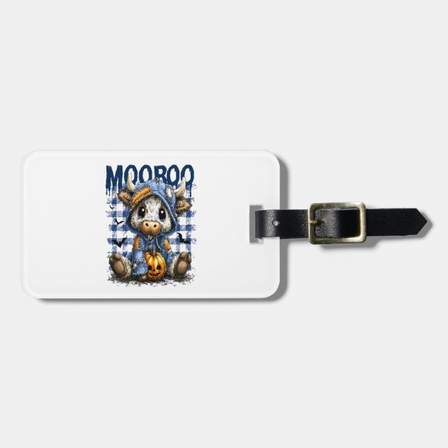 Boo Halloween Spooky Highland Cow Luggage Tag (Front Horizontal)