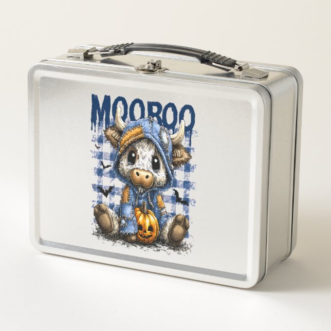 Boo Halloween Spooky Highland Cow Metal Lunch Box (Front)