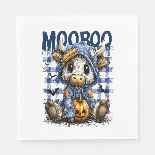 Boo Halloween Spooky Highland Cow Napkin (Front)