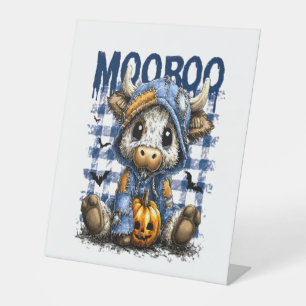 Boo Halloween Spooky Highland Cow Pedestal Sign