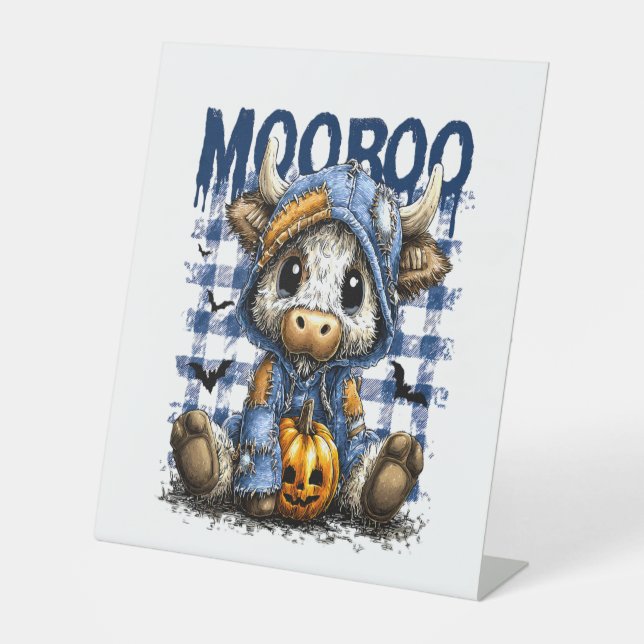 Boo Halloween Spooky Highland Cow Pedestal Sign (Front)