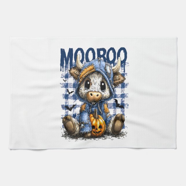 Boo Halloween Spooky Highland Cow Tea Towel (Horizontal)