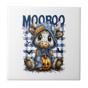Boo Halloween Spooky Highland Cow Tile