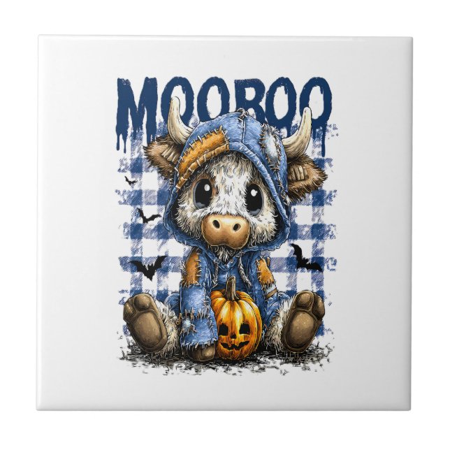 Boo Halloween Spooky Highland Cow Tile (Front)