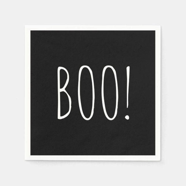 Boo Halloween | Spooky Kids & Adults Black Party Napkin (Front)