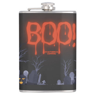 Boo Halloween Spooky Night Graveyard Pumpkin Hip Flask