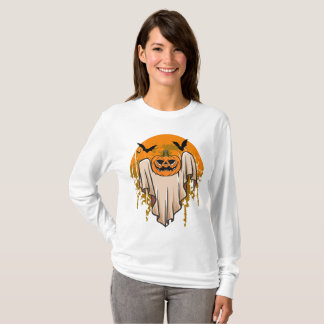 Boo Halloween T-shirt with black bats and pumpkin