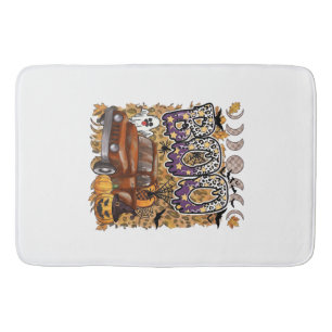 Boo Halloween Vintage Truck Ghost Pumpkins Leopard Bath Mat