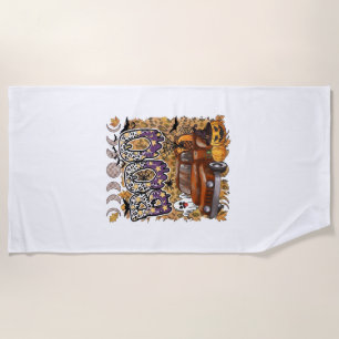 Boo Halloween Vintage Truck Ghost Pumpkins Leopard Beach Towel