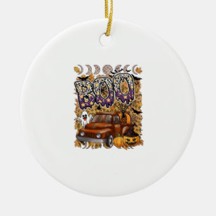Boo Halloween Vintage Truck Ghost Pumpkins Leopard Ceramic Tree Decoration