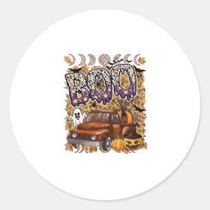 Boo Halloween Vintage Truck Ghost Pumpkins Leopard Classic Round Sticker