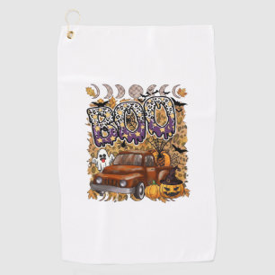 Boo Halloween Vintage Truck Ghost Pumpkins Leopard Golf Towel