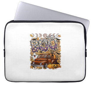 Boo Halloween Vintage Truck Ghost Pumpkins Leopard Laptop Sleeve