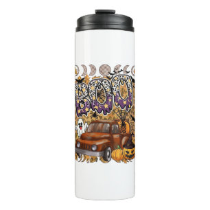 Boo Halloween Vintage Truck Ghost Pumpkins Leopard Thermal Tumbler