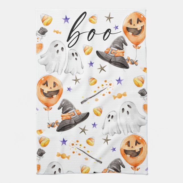 Boo Halloween Watercolor Tea Towel (Vertical)