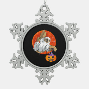 Boo Halloween With Sloth Witch Hat And Spider Snowflake Pewter Christmas Ornament