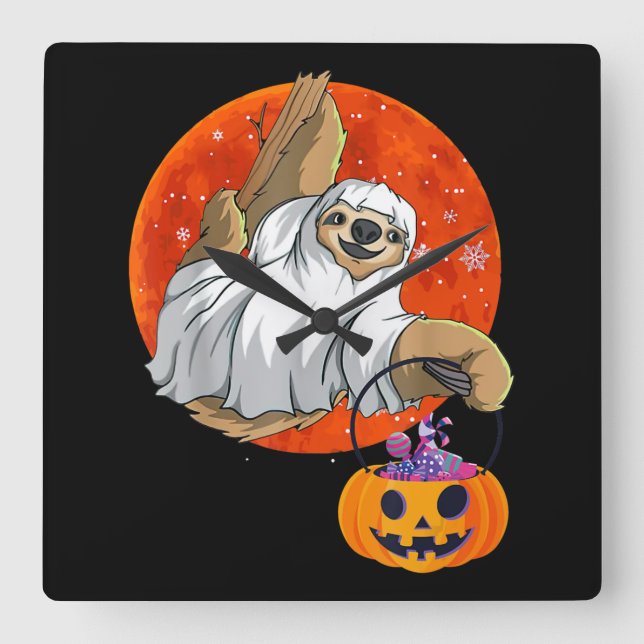 Boo Halloween With Sloth Witch Hat And Spider Square Wall Clock (Front)