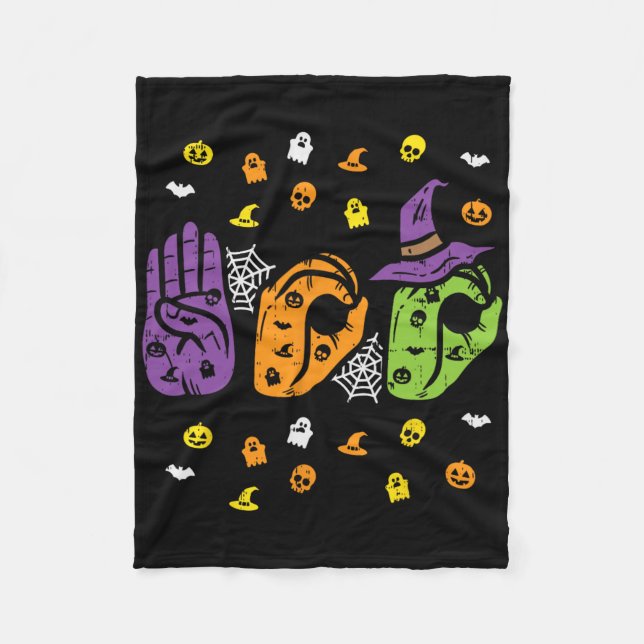 Boo Hands American Sign Language Pride Asl Hallowe Fleece Blanket (Front)
