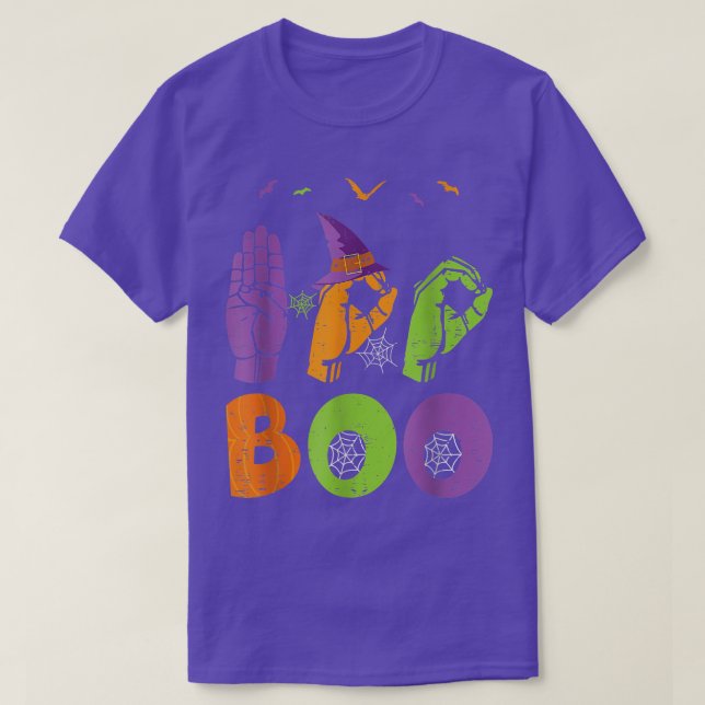 Boo Hands American Sign Language Pride ASL Hallowe T-Shirt (Design Front)