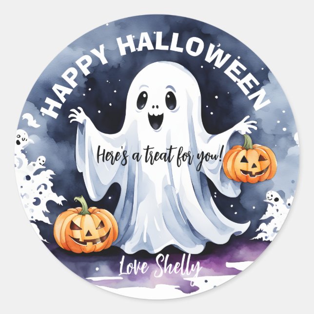 Boo! Happy Ghost Halloween sticker (Front)