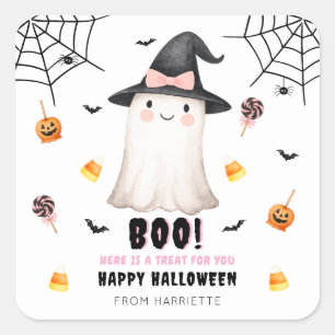 Boo Happy Halloween Cute Ghost Square Sticker
