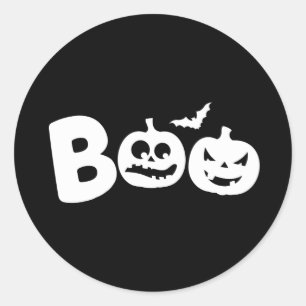 BOO! Happy Halloween Design with Scary Pumpkins Classic Round Sticker