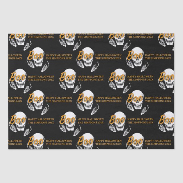 Boo Happy Halloween Funny Skull party Tissue Paper (Front)