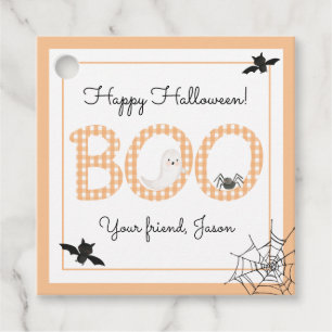 BOO Happy Halloween Gingham Orange Spooky Favour Tags