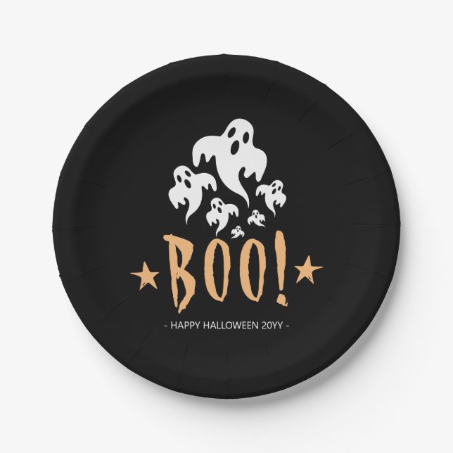 Boo Happy Halloween Personalised Paper Plate (Front)