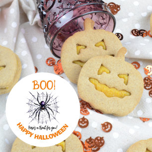 Boo! Happy spider web Halloween sticker