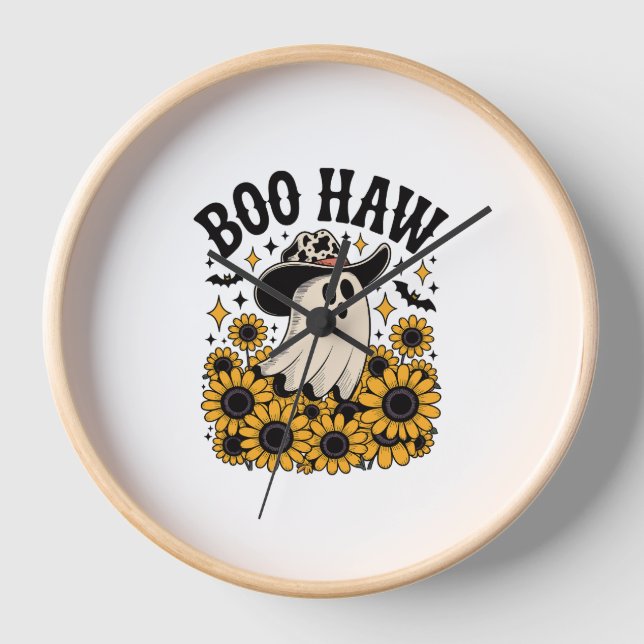 Boo Haw Cow Ghost Western Halloween Clock (Front)