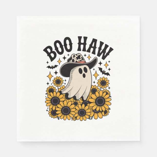 Boo Haw Cow Ghost Western Halloween Napkin (Front)