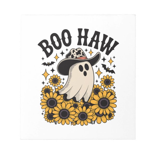 Boo Haw Cow Ghost Western Halloween Notepad (Front)