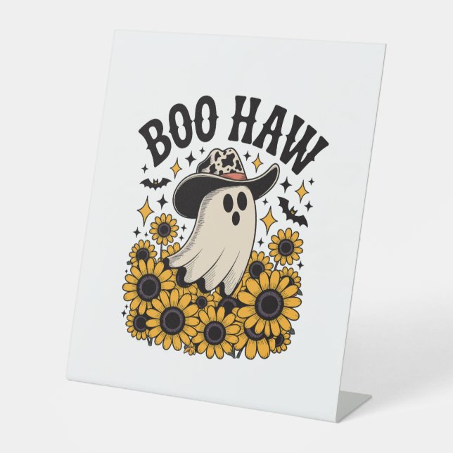 Boo Haw Cow Ghost Western Halloween Pedestal Sign (Front)