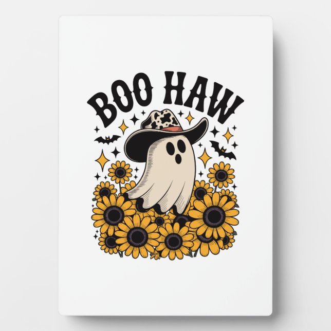 Boo Haw Cow Ghost Western Halloween Plaque (Front)