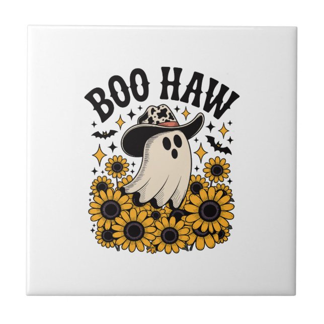 Boo Haw Cow Ghost Western Halloween Tile (Front)