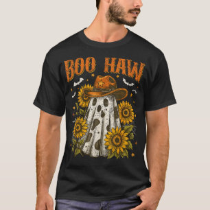 Boo Haw Cow Spot Ghost Pattern Western Halloween T-Shirt