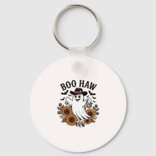 Boo Haw Cowboy Ghost Sunflowers Bats Halloween_1 Key Ring