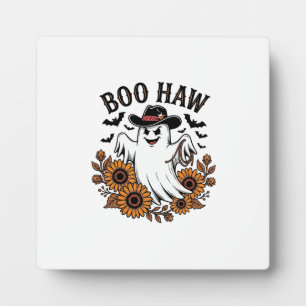 Boo Haw Cowboy Ghost Sunflowers Bats Halloween_1 Plaque