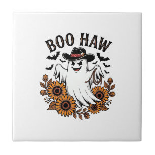 Boo Haw Cowboy Ghost Sunflowers Bats Halloween_1 Tile