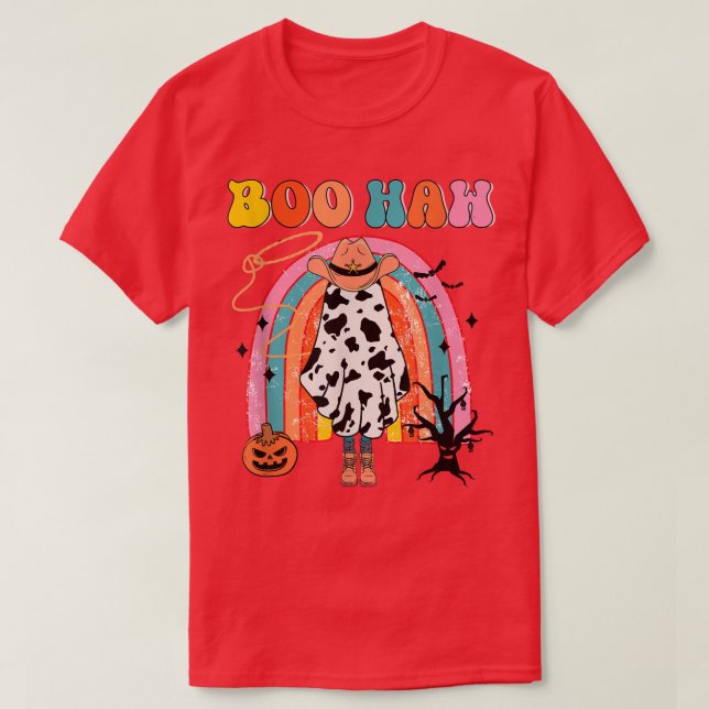 Boo Haw Cowboy Halloween Cowgirl Ghost Western Ret T-Shirt (Design Front)