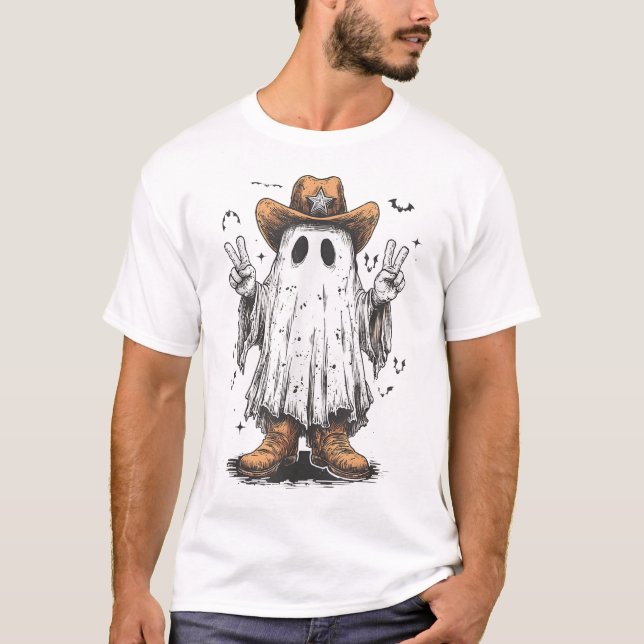 Boo Haw Ghost Cowboy Cowgirl Western Halloween T-Shirt (Front)