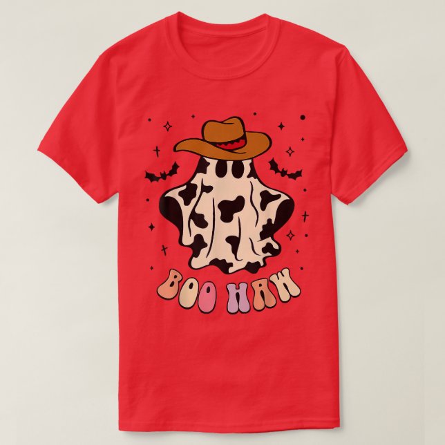 Boo haw ghost western cowboy cowgirl funny Hallowe T-Shirt (Design Front)