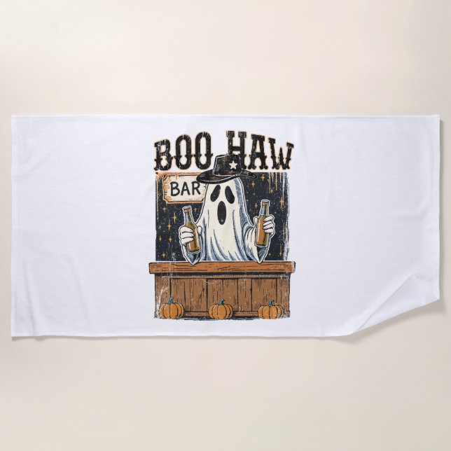 Boo Haw Retro Western Halloween Beach Towel (Front)