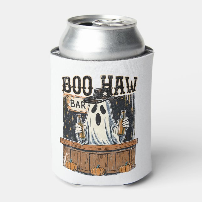 Boo Haw Retro Western Halloween Can Cooler (Can Front)