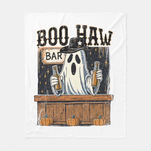 Boo Haw Retro Western Halloween Fleece Blanket (Front)